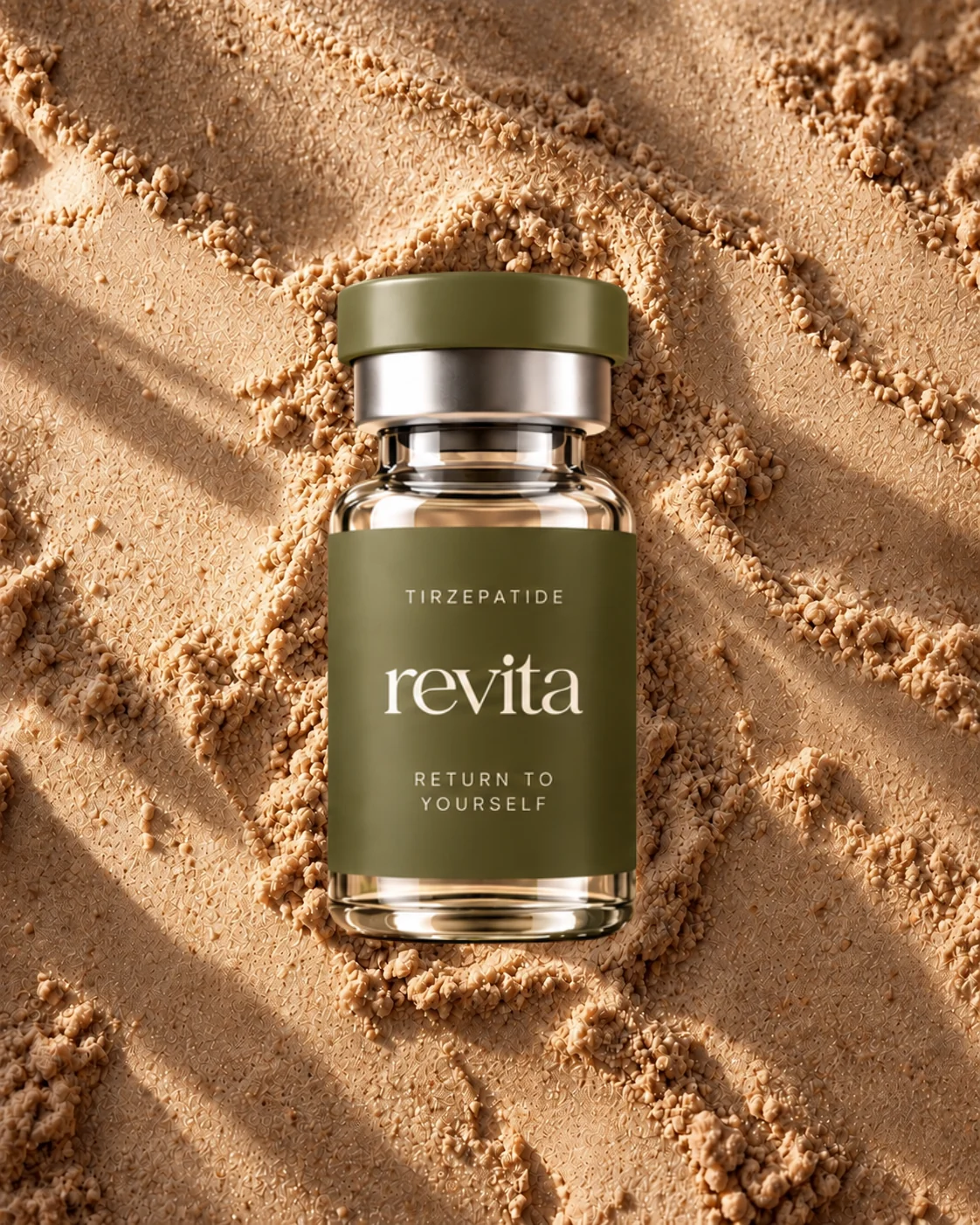 revita Tirzepatide vial in sand